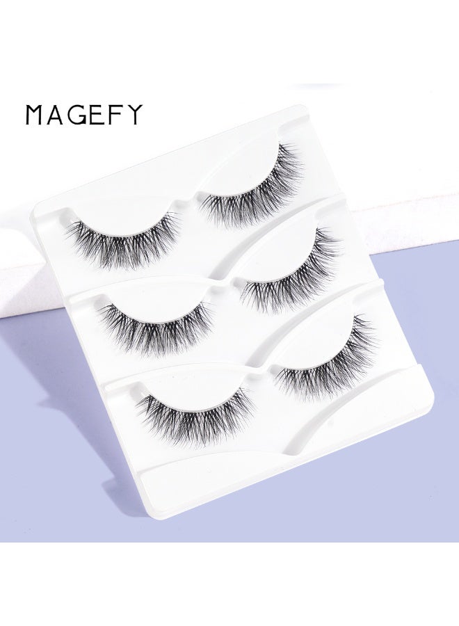 MAGEFY 3 Pairs Pack Light Volume Short Fake Eye Lashes Lashes False Eyelashes Cat Eyes Wispy Natural Faux Mink Lashes - Image 4