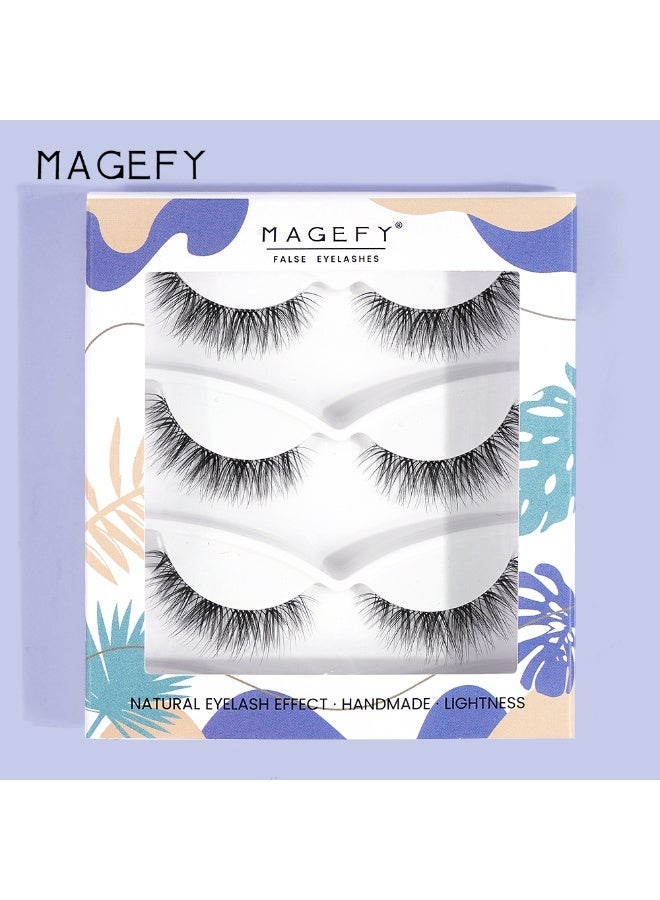MAGEFY 3 Pairs Pack Light Volume Short Fake Eye Lashes Lashes False Eyelashes Cat Eyes Wispy Natural Faux Mink Lashes - Image 3