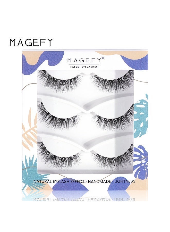 MAGEFY 3 Pairs Pack Light Volume Short Fake Eye Lashes Lashes False Eyelashes Cat Eyes Wispy Natural Faux Mink Lashes - Image 2