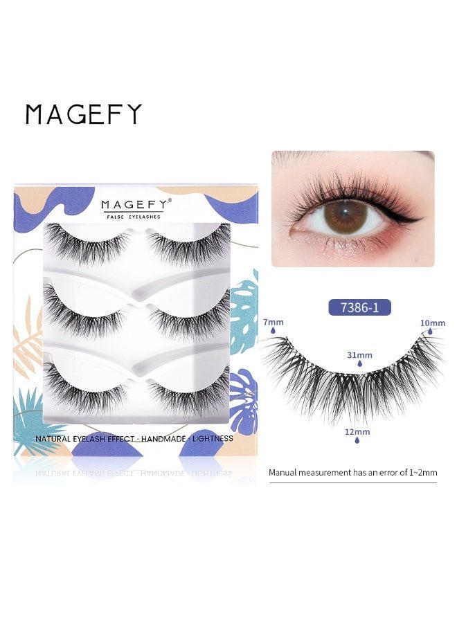 MAGEFY 3 Pairs Pack Light Volume Short Fake Eye Lashes Lashes False Eyelashes Cat Eyes Wispy Natural Faux Mink Lashes - Image 1