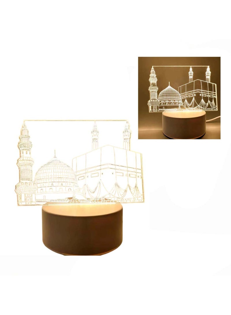 Makkah Madina 3D LED Lamp Elegant White Islamic Night Light - Image 1