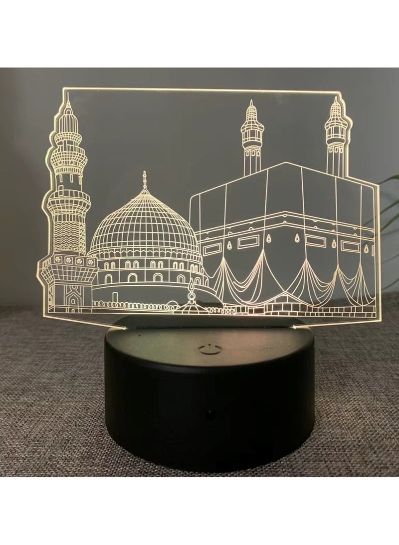 Makkah Madina 3D LED Lamp Elegant White Islamic Night Light - Image 2
