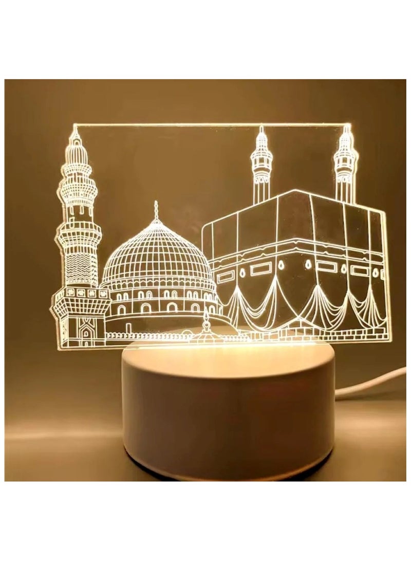 Makkah Madina 3D LED Lamp Elegant White Islamic Night Light - Image 3
