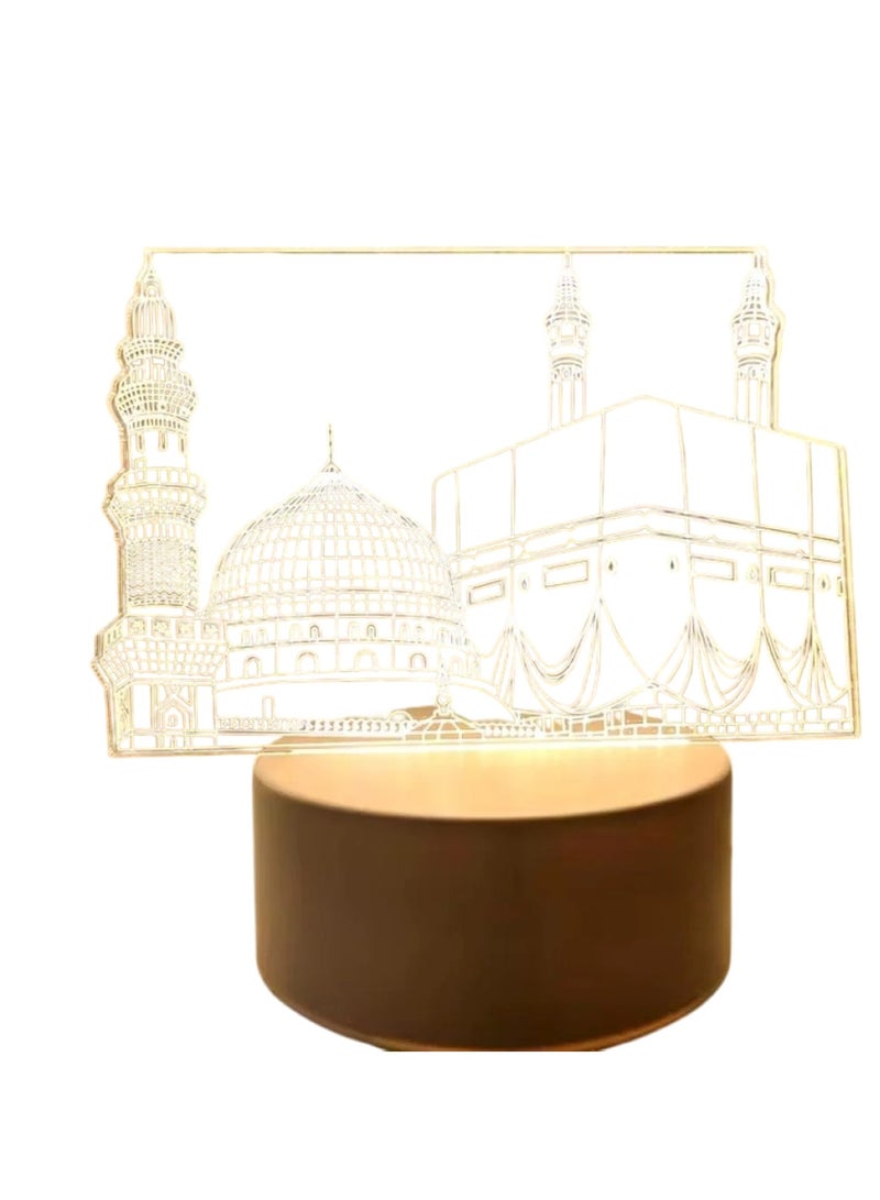 Makkah Madina 3D LED Lamp Elegant White Islamic Night Light - Image 4