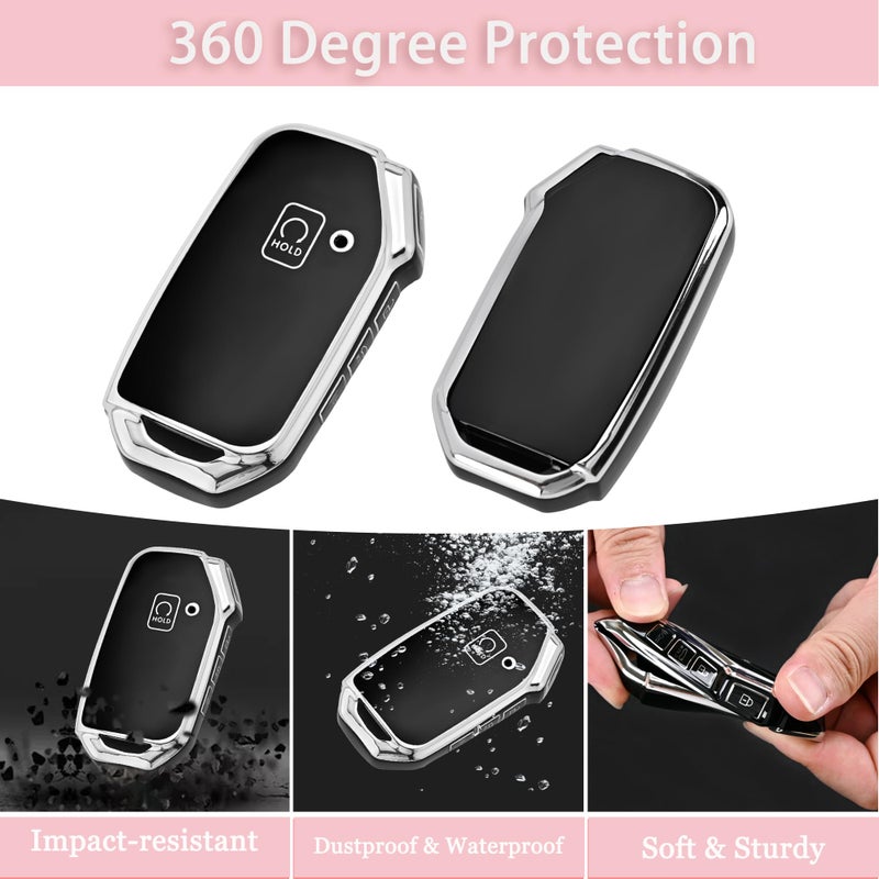 TECARATE for Kia Key Fob Cover - 5 Button TPU Car Key Case Shell Protector with Keychain Fit for Kia K5, Forte, Sportage, Soul, Seltos, Telluride, Sorento, Niro (Black) - Image 3