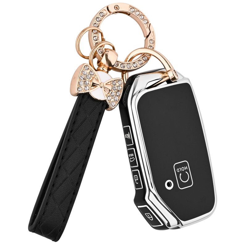 TECARATE for Kia Key Fob Cover - 5 Button TPU Car Key Case Shell Protector with Keychain Fit for Kia K5, Forte, Sportage, Soul, Seltos, Telluride, Sorento, Niro (Black) - Image 1