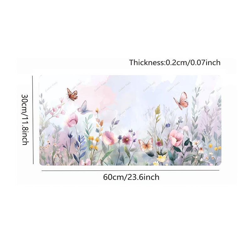 One Large Gaming Mouse Pad With Watercolor Flowers And Butterflies Design 27.5 X 11.8 Inches Anti Slip Rubber Base Stitched Edges For Home And Office Use - Image 4
