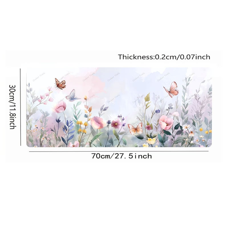 One Large Gaming Mouse Pad With Watercolor Flowers And Butterflies Design 27.5 X 11.8 Inches Anti Slip Rubber Base Stitched Edges For Home And Office Use - Image 5