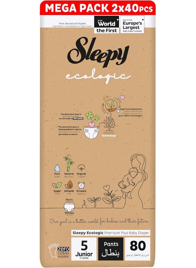 Sleepy Pack Of 80 Ecologic Pants Size 5, 2 X 40 Pieces, Eco-Friendly, Hypoallergenic, Superior Absorbency, All-Natural Materials - Image 1