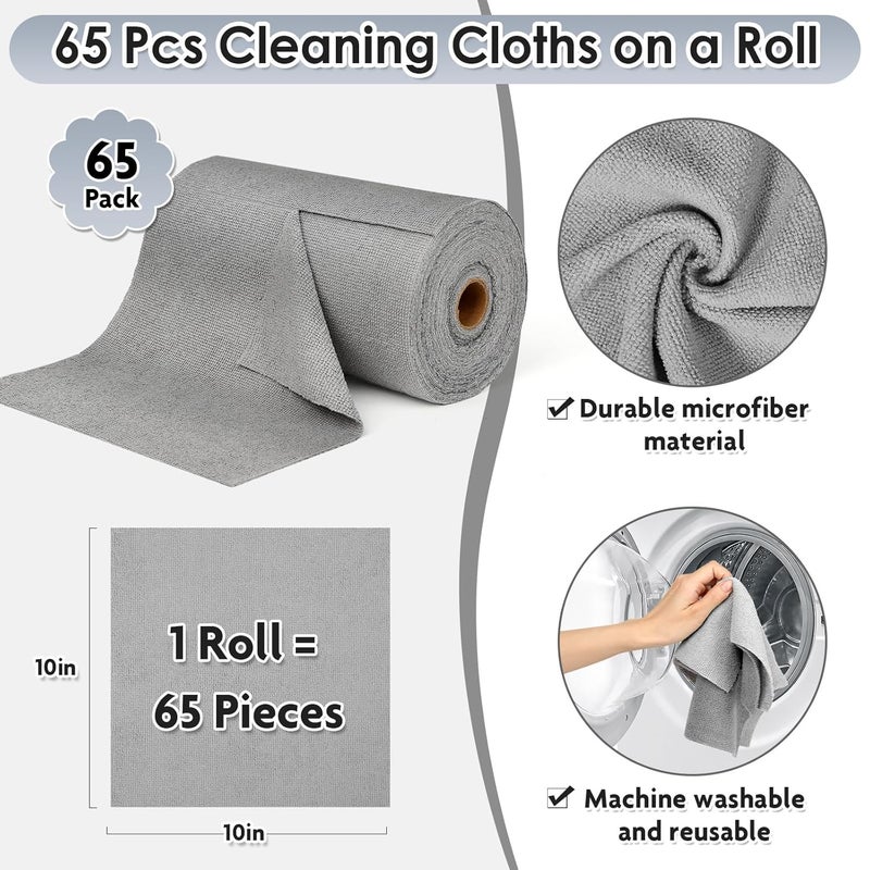 LifeisLuck 65 Pack of Microfiber Cloths in a Roll 10 x 10 Reusable Washable Cleaning Rag Tear Away Towels for Auto House Garage Dust Kitchen Bathroom LintFree Not Scratch Cleaning Supplies - Image 2