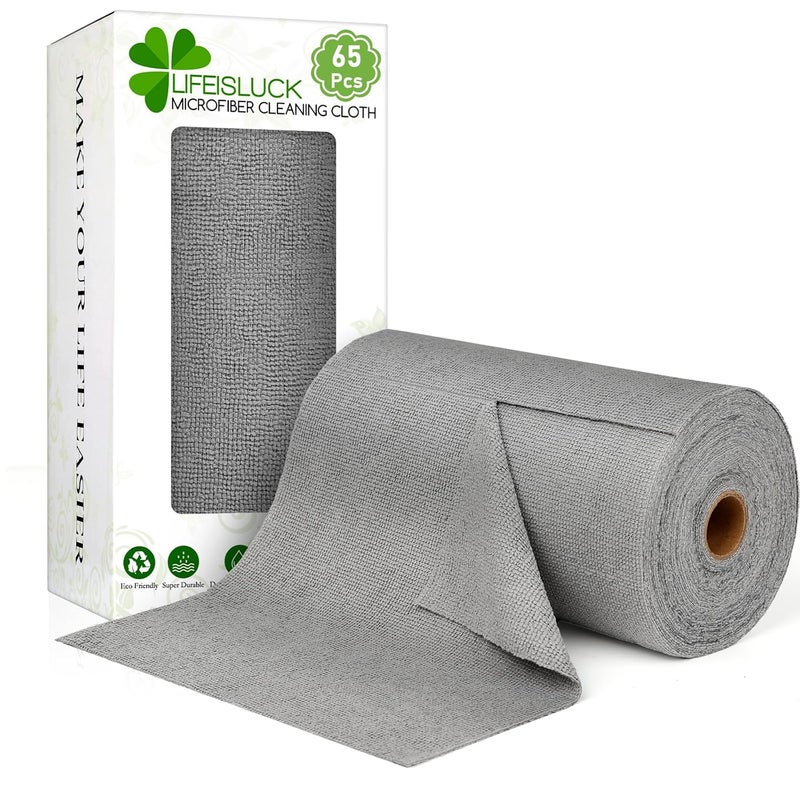 LifeisLuck 65 Pack of Microfiber Cloths in a Roll 10 x 10 Reusable Washable Cleaning Rag Tear Away Towels for Auto House Garage Dust Kitchen Bathroom LintFree Not Scratch Cleaning Supplies - Image 1