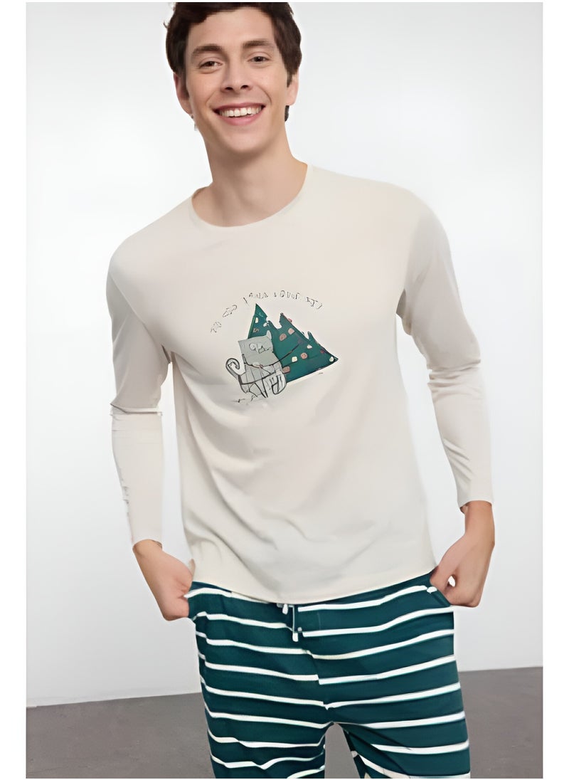 trendyol - Men's Embroidery Detailed Knitted Pajamas Set - Image 1