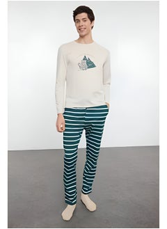 Men's Embroidery Detailed Knitted Pajamas Set