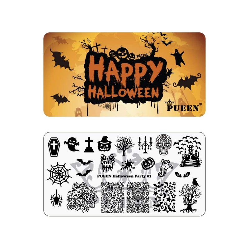 PUEEN Nail Art Stamping Plate  Halloween Party 01  Theme Park Collection 125x65mm Unique Nailart Polish Stamping Manicure Image Plates Accessories Kit  BH000725