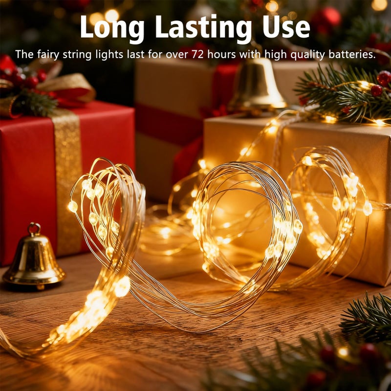 echosari 2 Pack Fairy Lights Battery Operated, 200 LED 66Ft Silver Wire Twinkle String Light 8 Modes Auto Timer Mini Christmas Fairy Lights for Bedroom Wedding Decor (Warm White) - Image 4