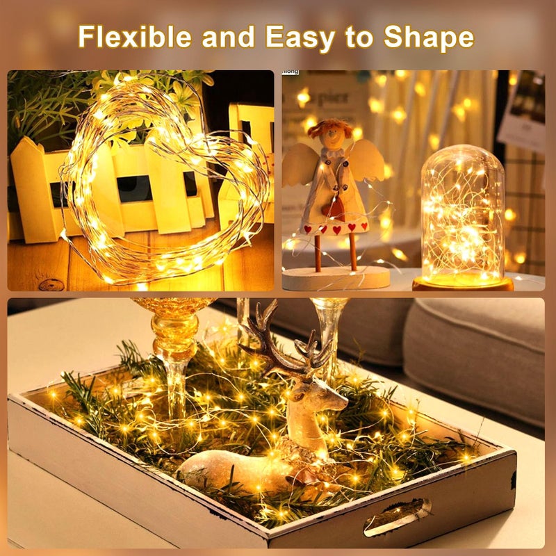 echosari 2 Pack Fairy Lights Battery Operated, 200 LED 66Ft Silver Wire Twinkle String Light 8 Modes Auto Timer Mini Christmas Fairy Lights for Bedroom Wedding Decor (Warm White) - Image 5