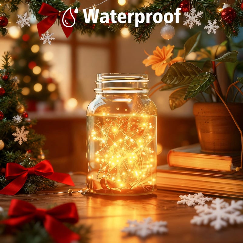 echosari 2 Pack Fairy Lights Battery Operated, 200 LED 66Ft Silver Wire Twinkle String Light 8 Modes Auto Timer Mini Christmas Fairy Lights for Bedroom Wedding Decor (Warm White) - Image 3