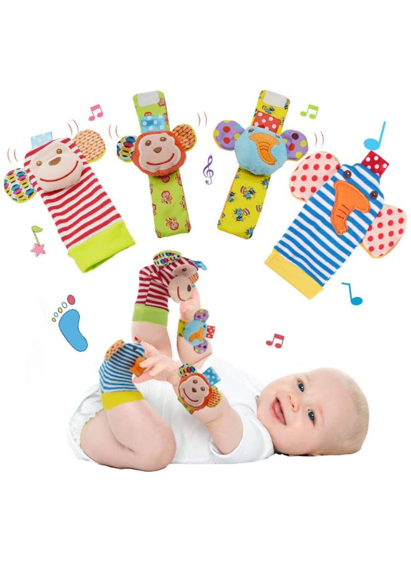 Rscy Baby Wrist Rattles Toys 0-3-6-12 Months & Foot Sock Rattle Toy, Monkey, Elephant, 4 Pieces - Image 1