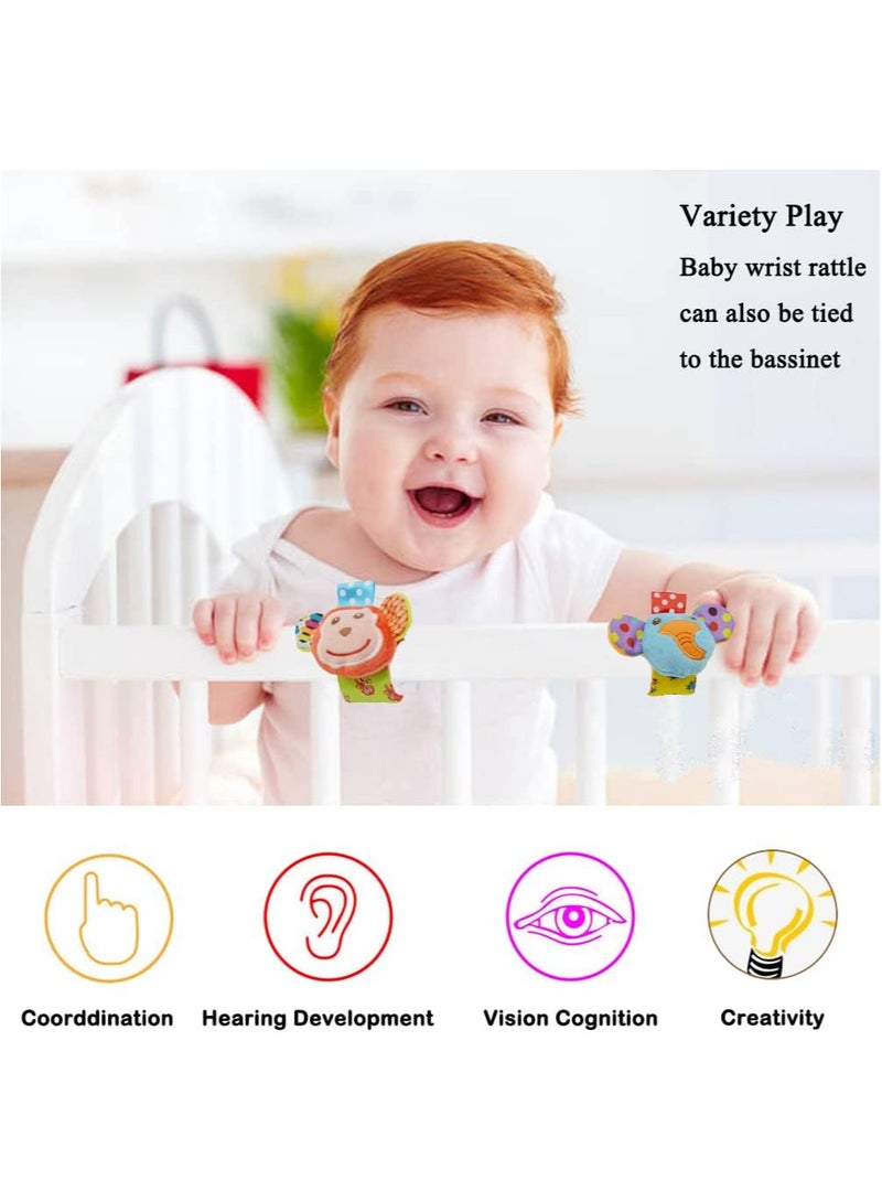Rscy Baby Wrist Rattles Toys 0-3-6-12 Months & Foot Sock Rattle Toy, Monkey, Elephant, 4 Pieces - Image 4