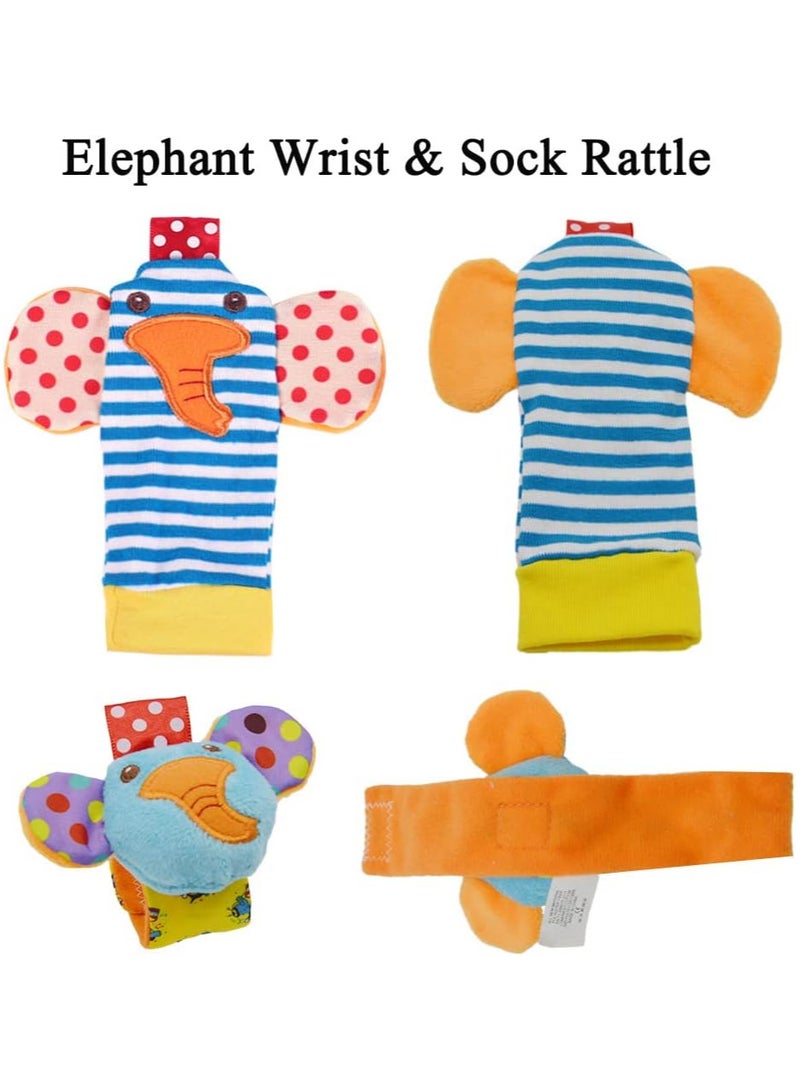 Rscy Baby Wrist Rattles Toys 0-3-6-12 Months & Foot Sock Rattle Toy, Monkey, Elephant, 4 Pieces - Image 5
