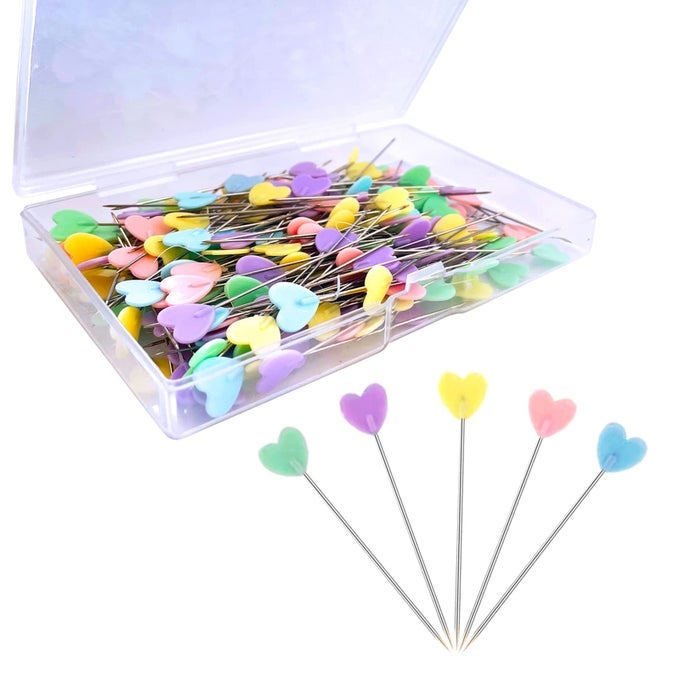 200PCS SEWING PINS FLAT HEAD STRAIGHT PINS COLORED PEARL HEAD STICK PIN LONG 216INCH QUILTING PINS FOR DRESSMAKER CRAFT SEWING PROJECT AND DIY DECORATION PEACH HEART