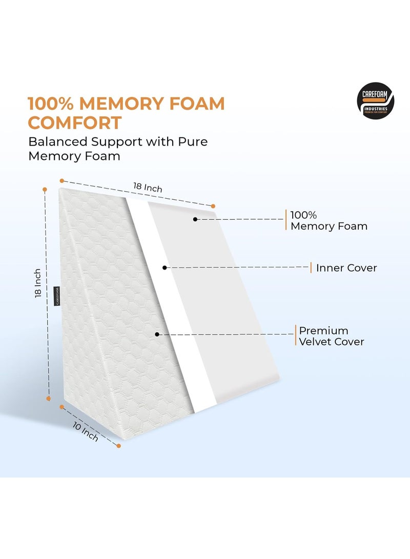 Carefoam Wedge Pillow Memory Foam for Back Support, Acid Reflux, Snoring, GERD, Pregnancy & Leg Elevation | Ergonomic Wedge Cushion – White Jacquard – 18L x 17.5W x 10H in – 2-Year Warranty - Image 2