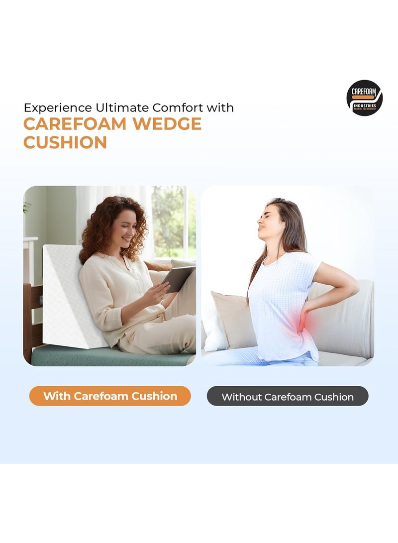 Carefoam Wedge Pillow Memory Foam for Back Support, Acid Reflux, Snoring, GERD, Pregnancy & Leg Elevation | Ergonomic Wedge Cushion – White Jacquard – 18L x 17.5W x 10H in – 2-Year Warranty - Image 5