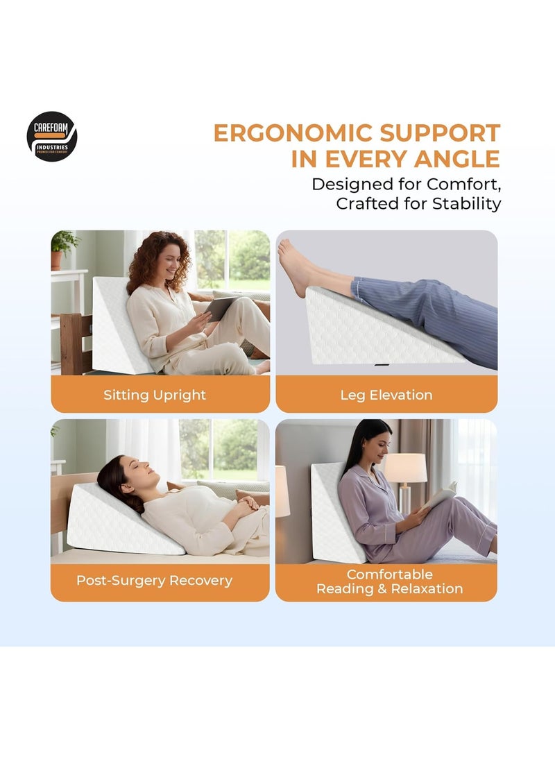 Carefoam Wedge Pillow Memory Foam for Back Support, Acid Reflux, Snoring, GERD, Pregnancy & Leg Elevation | Ergonomic Wedge Cushion – White Jacquard – 18L x 17.5W x 10H in – 2-Year Warranty - Image 4