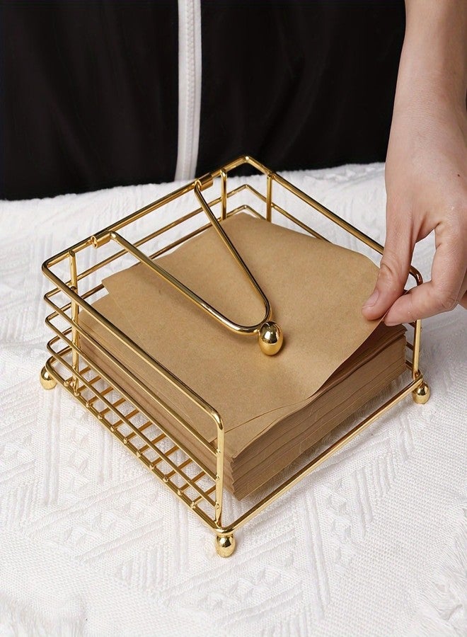 SWTOOL Gold Napkin Holder Modern Square Metal Flat Napkin Storage Stand Holder with Weighted Pivoted Arm for Outdoor Farmhouse Wedding Party Hotel - Image 3