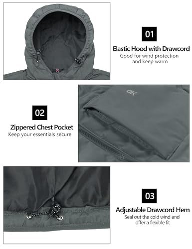 Little Donkey Andy Men's Warm Waterproof Puffer Jacket Hooded Windproof Winter Coat with Recycled Insulation Grey XL - Image 5