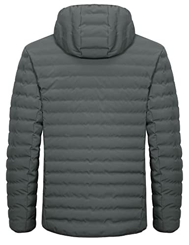 Little Donkey Andy Men's Warm Waterproof Puffer Jacket Hooded Windproof Winter Coat with Recycled Insulation Grey XL - Image 2