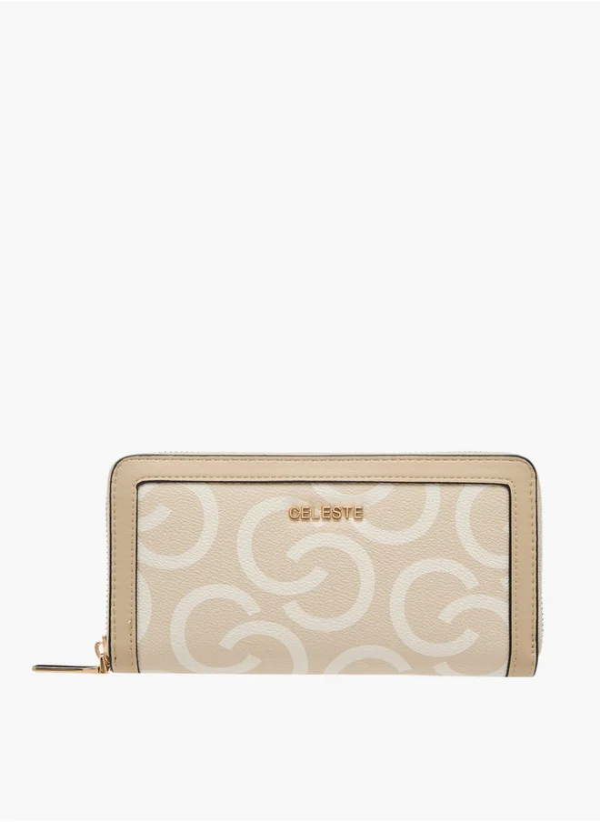 Celeste Monogram Print Wallet with Zip Closure