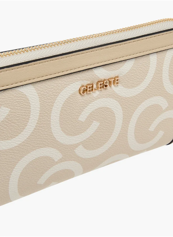 Celeste Monogram Print Wallet with Zip Closure
