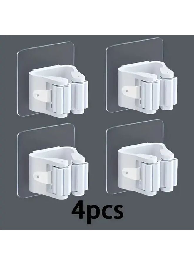 حامل فرشاة ممسحة أبيض 4 قطع لحائط بدون حفر بلصق قوي موفر للمساحة منظف الحمام - Image 1