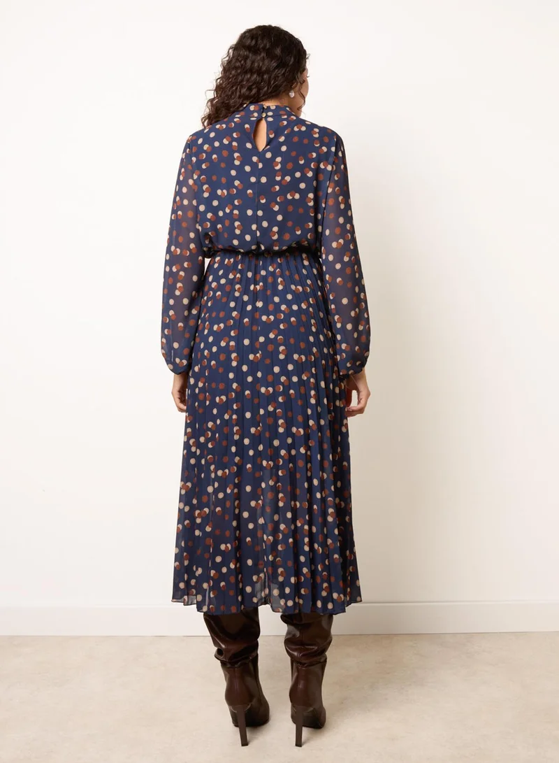 بلو فانيلا Shadow Polka Dot High Neck Pleated Dress
