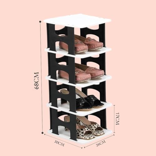 JEYANG 1 Pcs of 5 Tier Shoe Rack, Shoe Racks for Closet, Free-Combination Narrow Shoe Storage Organizer for Bedroom & Entryway, Space Saver Stackable Shoe Shelf,Grey, Black, Polypropylene - Image 4
