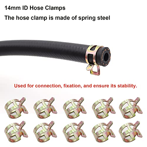 Taiss طقم خط الوقود Taiss 5/16" (8 مم) ID، 6.56 قدم (2 م) 300 PSI خرطوم وقود مطاطي NBR مع 10 قطع مشابك خرطوم 14 مم ID لأنظمة وقود السيارات المحركات: الجرارات، آلة جز العشب، آلة الثلج، إلخ - Image 3