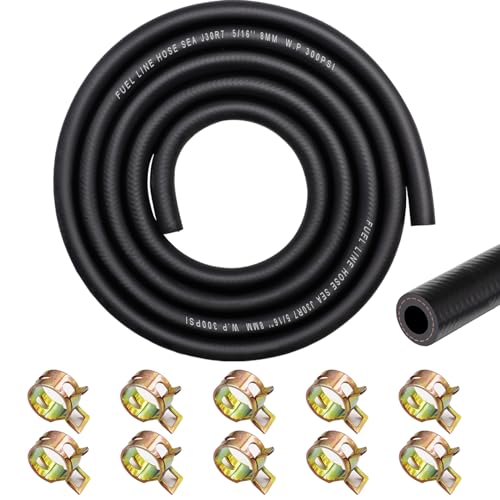 Taiss طقم خط الوقود Taiss 5/16" (8 مم) ID، 6.56 قدم (2 م) 300 PSI خرطوم وقود مطاطي NBR مع 10 قطع مشابك خرطوم 14 مم ID لأنظمة وقود السيارات المحركات: الجرارات، آلة جز العشب، آلة الثلج، إلخ - Image 1