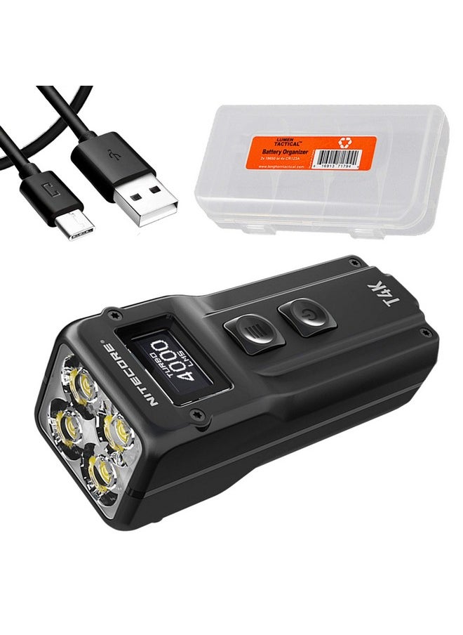 NITECORE Nitecore T4K Keychain EDC Flashlight, 4000 Lumen LED Super Bright and USB-C Rechargeable with LumenTac Organizer  - Image 1