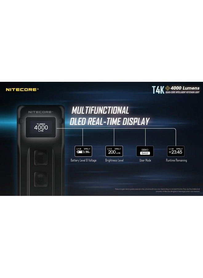 NITECORE Nitecore T4K Keychain EDC Flashlight, 4000 Lumen LED Super Bright and USB-C Rechargeable with LumenTac Organizer  - Image 4