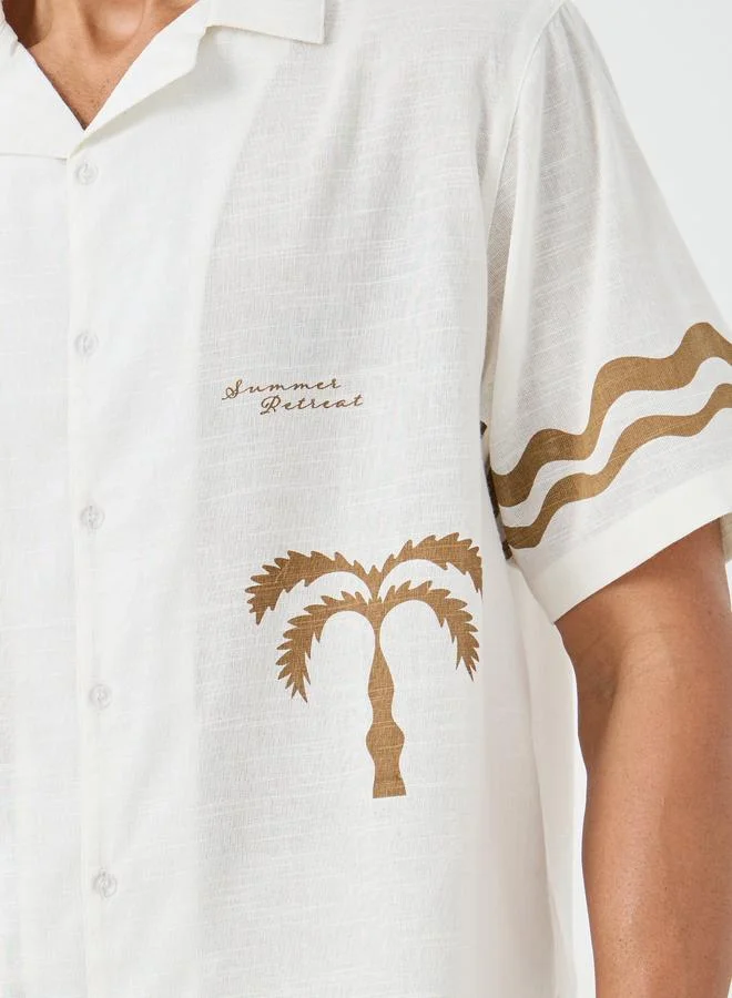 Styli Styli Palm Tree Resort Collar Relaxed Fit Shirt