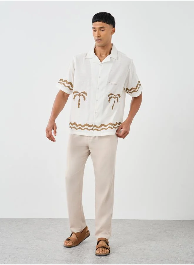 ستايلي Styli Palm Tree Resort Collar Relaxed Fit Shirt
