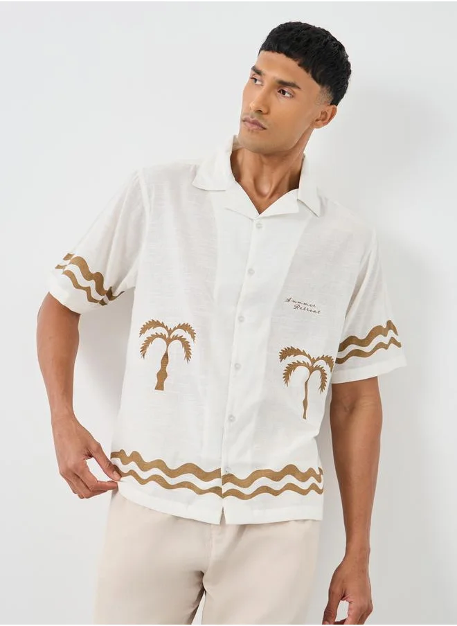 ستايلي Styli Palm Tree Resort Collar Relaxed Fit Shirt