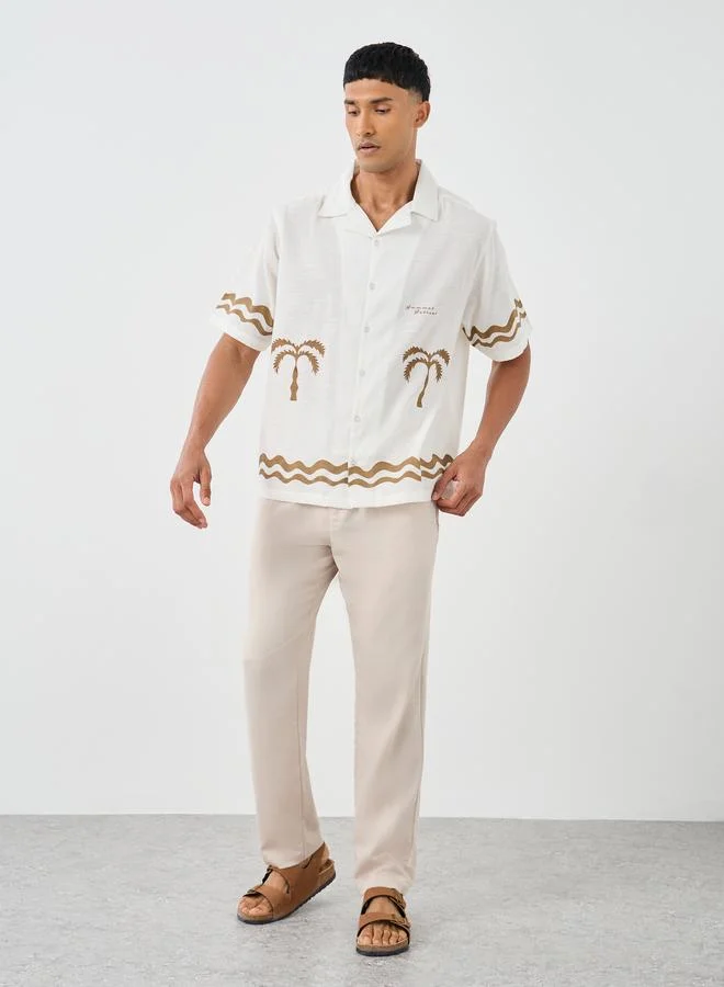 Styli Palm Tree Resort Collar Relaxed Fit Shirt