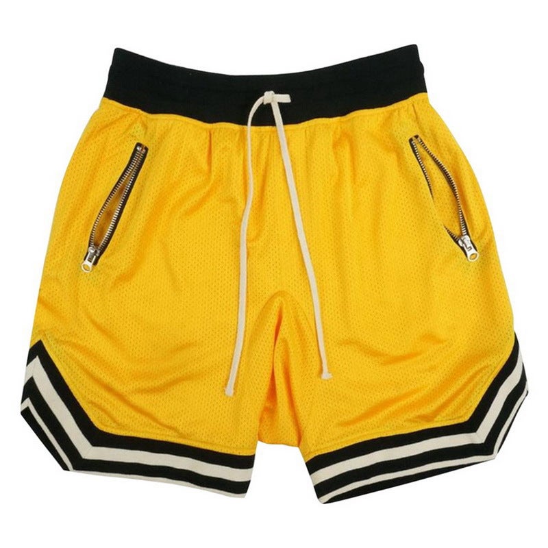 Generic Mens Fitness Shorts Mesh Breathable Basketball Shorts Running Sports Casual Pants Men Yellow