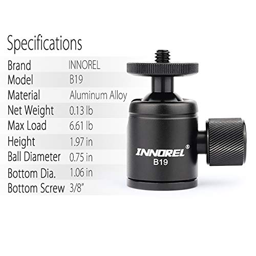 Innorel Mini Tripod Ball Head- B19 Mount Head-Metal Ballhead 360° Pan 90° Tilt Tripods Mount With 3 8" To 1 4" Adapter Cnc Ballheads,Max Load 6.61 Lb For Phone Dlsr Camera Mini Holder - Image 4