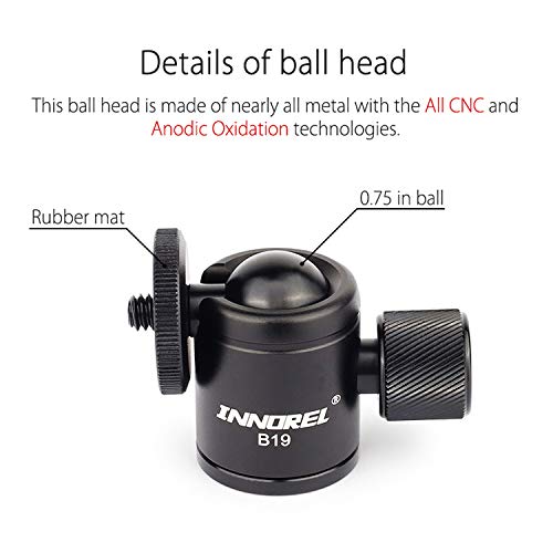 Innorel Mini Tripod Ball Head- B19 Mount Head-Metal Ballhead 360° Pan 90° Tilt Tripods Mount With 3 8" To 1 4" Adapter Cnc Ballheads,Max Load 6.61 Lb For Phone Dlsr Camera Mini Holder - Image 5