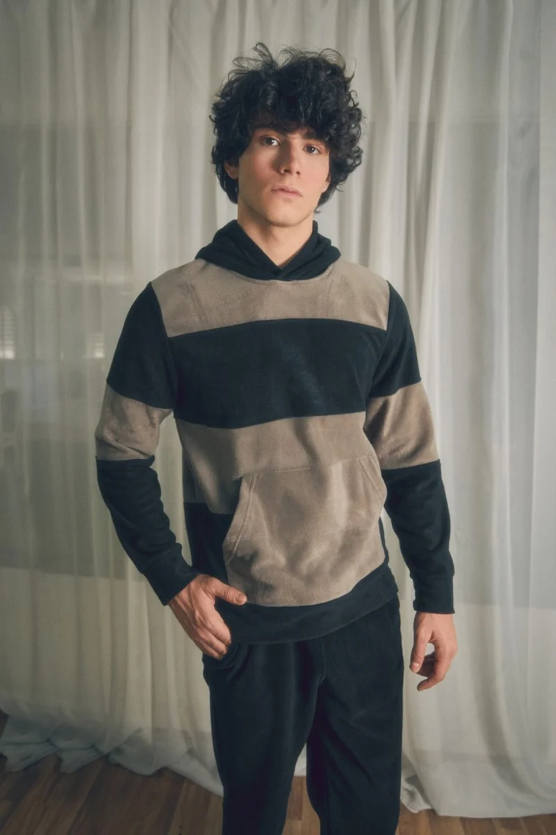 FullaModa Color Block Hooded Kangaroo Pocket Fleece Sweatshirt