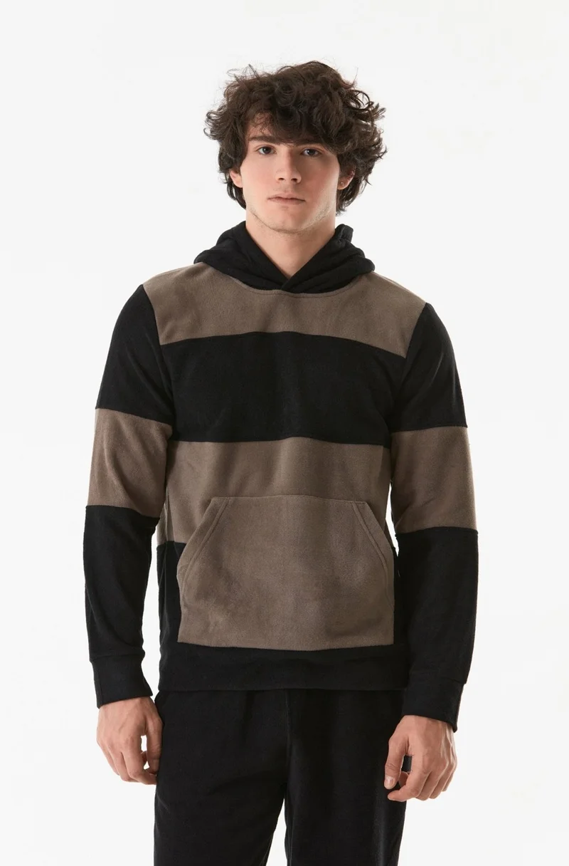 FullaModa Color Block Hooded Kangaroo Pocket Fleece Sweatshirt