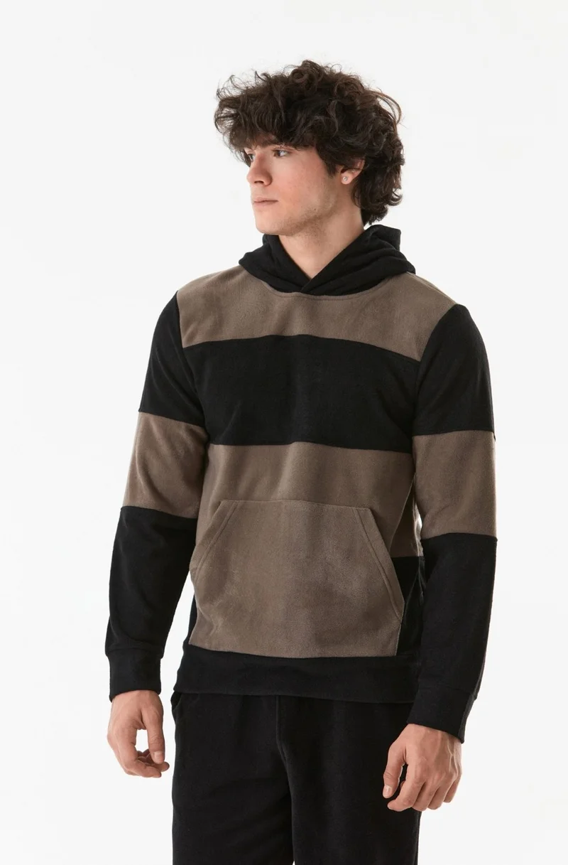 FullaModa Color Block Hooded Kangaroo Pocket Fleece Sweatshirt